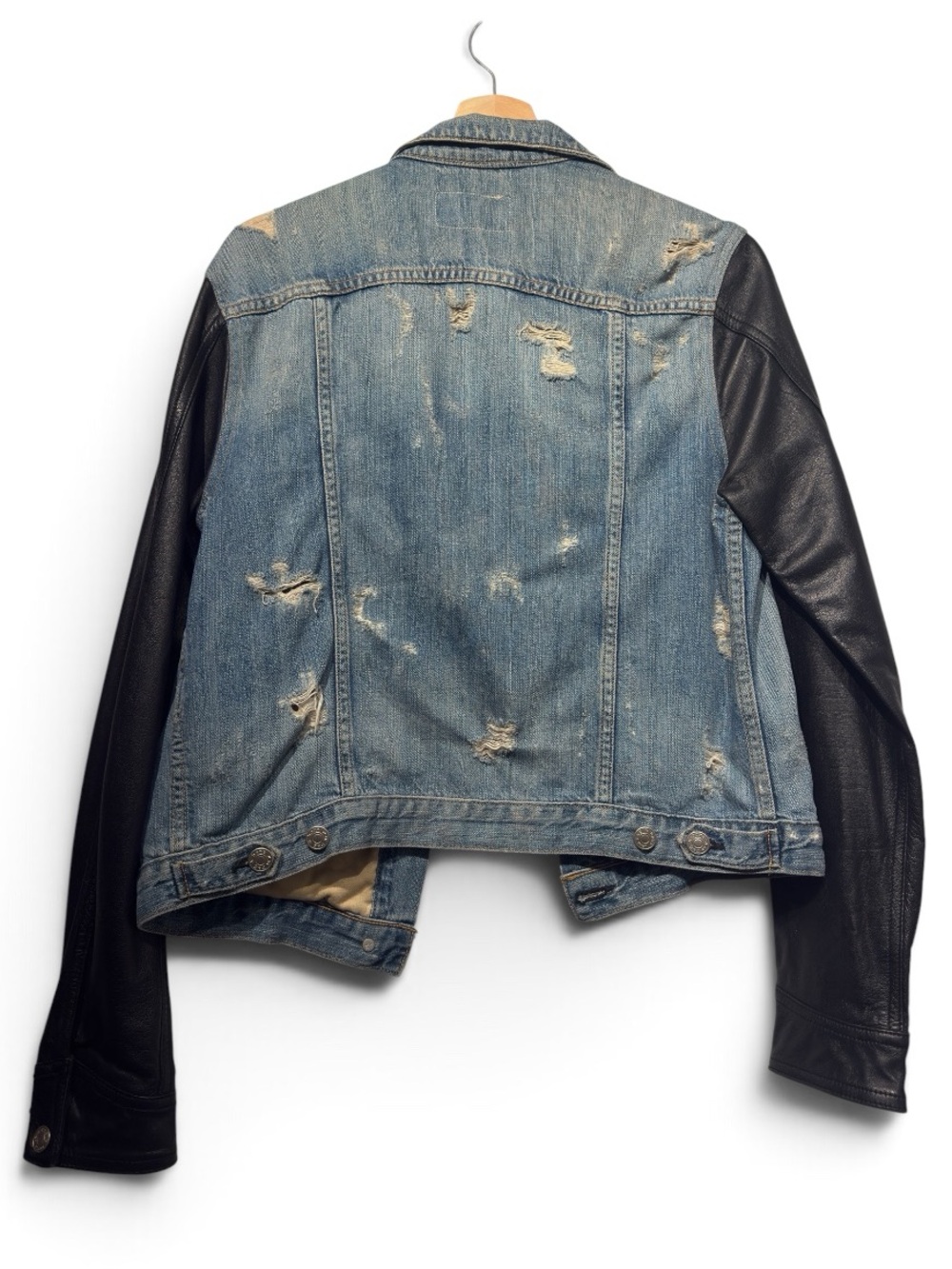 Rag & Bone Women's The Jean Jacket w/ Black Lamb Leather Sleeves M - Picture 5 of 7